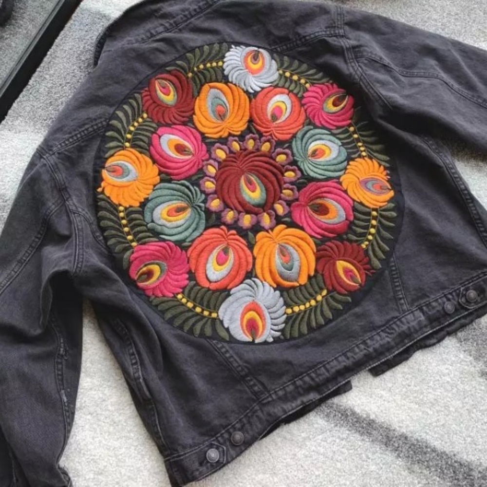 SOLD OUT Embroidered Distressed Oversized Denim Jacket - Picture 4 of 8